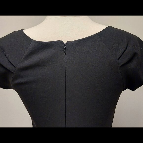 J. Crew, Black, “Origami” Dress, Fitted, Midi, Wrap-detail, Cap-sleeve, Size: 2 - Picture 6 of 10